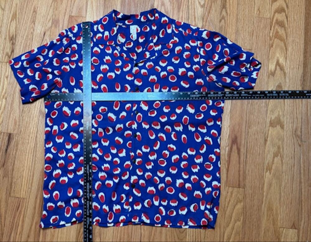 RAGA Mens Abstract Dot Short Sleeve Viscose Camp Collar Shirt Blue Red Small